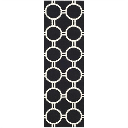 Safavieh 2 Ft. - 6 In. X 8 Ft. Runner- Contemporary Dhurries Black And Ivory Flatweave Rug DHU636A-28